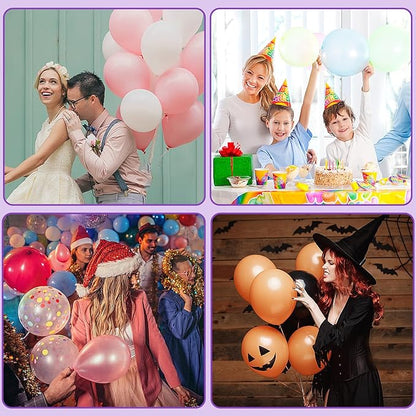 QIPUMP Balloon Pump,Dual Nozzles Electric Balloon Pump with 100 Balloons, Balloon Inflator Air Pump Balloon Blower with Tying Tool, Colored Ribbons for Party Birthday Wedding Festival Decoration