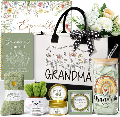 Christmas Gifts for Grandma Nana, Best Grandma Birthday Gifts from Granddaughter Grandchildren Grandkids, Unique Grandmother Nana Birthday Gift Basket for Gigi, New Granny Gift w/Canvas Tote Bag