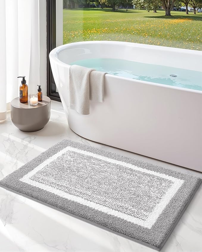Color&Geometry 16"x24" Small Bath Mats for Bathroom Simple and Stylish, Gray Bathroom Rugs, Non Slip, Absorbent, Soft, Washable, Microfiber Bathmat Shower Mat Outside Shower