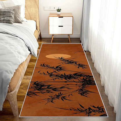 Small Area Rugs 2x4 Entryway, Oriental Bamboo Rug, Full Moon Sunset Design, Washable Kitchen Rug Non-Slip, Compact Carpet for Laundry Room & Powder Room, Asian Zen Nature Room Decor
