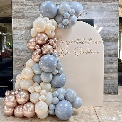 HILAVO Dusty Blue and Gold Balloons, 60 PCS 12 Inch Slate Fog Pastel Baby Blue Sand White and Gold Balloons for Baby Boy Shower Bridal Shower Birthday Wedding Party Decorations