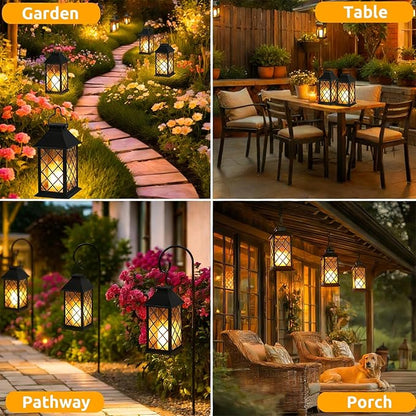 2 Pack 14" Large Tempered Glass Solar Lanterns Outdoor Waterproof, Hanging Solar Lights with Flickering Flameless Candles, Solar Lantern for Wall Porch Patio Table Garden Decoration (Black)