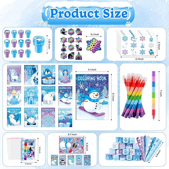 BenLouis 384pcs Frozen Party Favors Set for Kids Winter Snowflake Coloring Book Christmas School Classroom Gift Reward Prize Crafts Bulk for Students Frozen Birthday Goodie Bag Stuffers Supplies