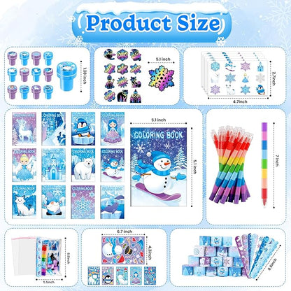 BenLouis 384pcs Frozen Party Favors Set for Kids Winter Snowflake Coloring Book Christmas School Classroom Gift Reward Prize Crafts Bulk for Students Frozen Birthday Goodie Bag Stuffers Supplies
