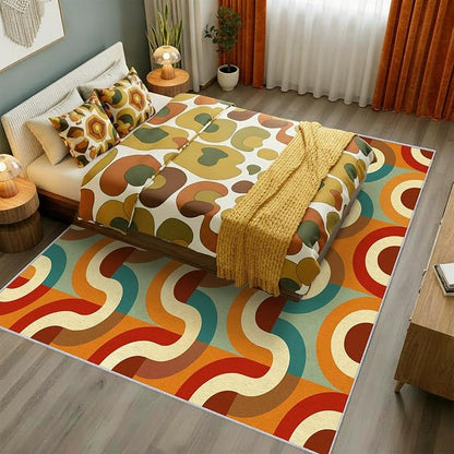 70s Retro Rug 6x9 Checkboard Striped Groovy Pop Pattern Area Rugs for Living Room, Bedroom, 70s Retro Home Decor Accessories Indoor Carpet, Non Slip & Machine Washable, GD0359