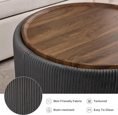 29.5 Inch Round Storage Ottoman Coffee Table, Modern Circle Coffee Table