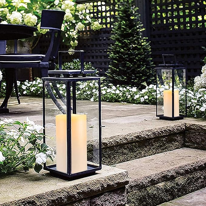 Homemory 4" x 6" Large Waterproof Outdoor Flameless Candles, Battery Operated Flickering LED Pillar Candles with Remote and Timers for Indoor Outdoor Lanterns, Long Lasting, Dark Ivory, Set of 2