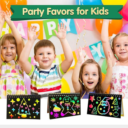 ZMLM 4 Pack Scratch Art Party Favors: Birthday Party Favors for Kids 4-8, Bulk Rainbow Scratch Notebook Paper Pads, Goodie Bags Stuffers Girls Boys Classroom Gifts Crafts Toys Easter Basket Stuffers