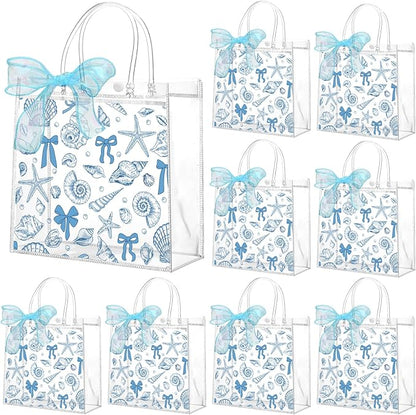 Motipuns 24 Pcs Clear PVC Gift Bags with Handles and Ribbon Party Favor Reusable Plastic Goodie Candy Treat Bags for Birthday Party Supplies(Ocean)