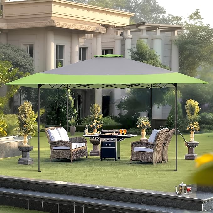 PHI VILLA Pop-Up Canopy Tent 13x13 Instant Shelter with Wheeled Bag, 150D Oxford Fabric, Green
