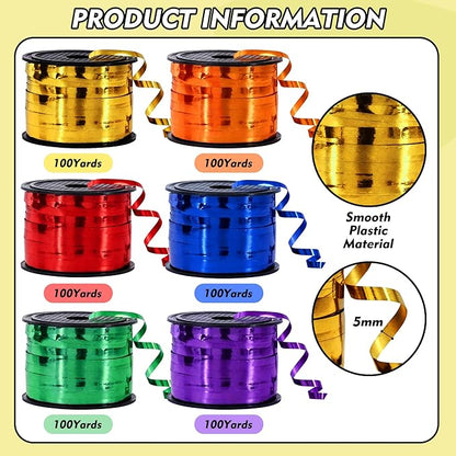 TONIFUL Curling Ribbon-6 Assorted Colors Balloon Curling Ribbons Set-600 Yards Balloon String for DIY Decor,Gift Wrapping,Ribbons and Bows for Christmas New Year Birthday Gifts Supplies(Shiny Rainbow)