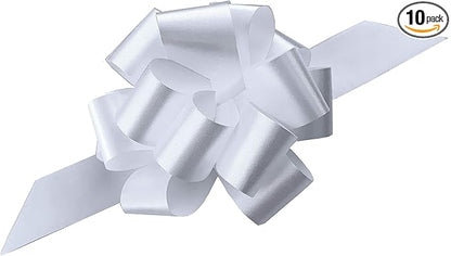 White Decorative Gift Pull Bows - 5" Wide, Set of 10, Memorial Day, 4th of July, America 250 Anniversary, Birthday, Presents, Wedding, Wreath, Fundraiser, Reception, Church, Office, School Colors