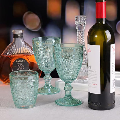 abrwyy Green Wine Glasses set of 4, Green Goblets, Vintage Drinking Glassware, Colored Glassware Set for Party Home Wedding Baby Shower