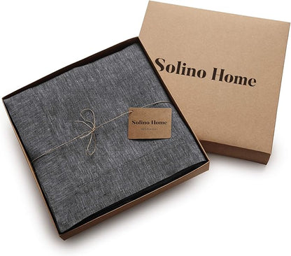 Solino Home Linen Tablecloth 60 x 156 Inch - 100% Pure Linen Charcoal Grey Table Cloth for Rectangular Tables - Athena, Machine Washable Cloth Tablecloth for Spring