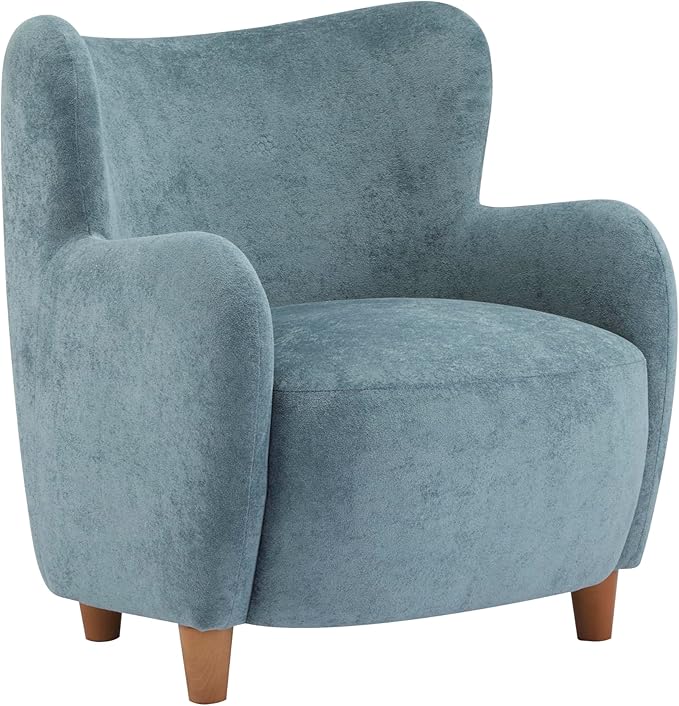 Christopher Knight Home Auden Wooden Low Profile Accent Chair, Velvet Upholstered Wingback Living Room Lounge Chair, Bedroom Comfy Reading Chair, Curved Backrest Single Sofa with Armrest, Dusty Blue