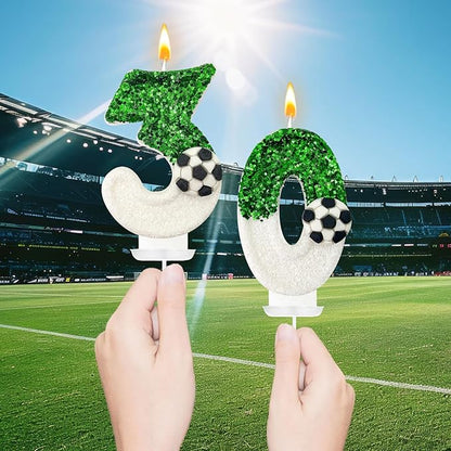 Birthday Candles，Soccer Birthday Decorations，Soccer Cake Topper,for Girl and boy Cake Toppers, Wedding Cakes, Anniversaries, Party Celebrations, Birthday Decorations (Green White, Number 3)