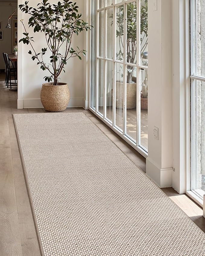 Color&Geometry Front Door Mat Indoor 26"x95", Ultra Non Slip Rubber Backed Dirt Trapper, Low Profile Thin washable, Easy Clean Entry Entryway Rug Door Mat Indoor Entrance, Khaki (Rolled-up NO Creases)