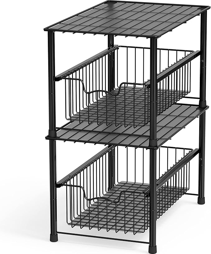 Simple Houseware Stackable Under Sink Cabinet Sliding Basket Organizer Drawer, Black