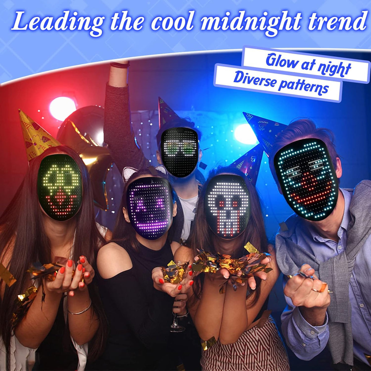 Led Mask with Gesture Sensing,Light up mask for Kids/Men/Women LED Halloween Mask for Costume Cosplay Party