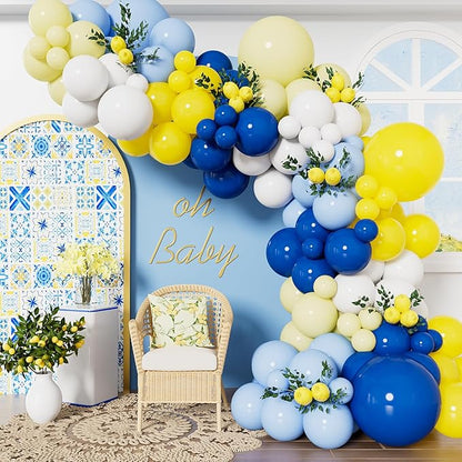 Blue and Yellow Balloon Garland Arch Kit - Royal Blue Yellow Balloons Pastel White Latex Balloon Bright Party Balloon for Birthday Baby Shower Anniversary Wedding Party Decorations