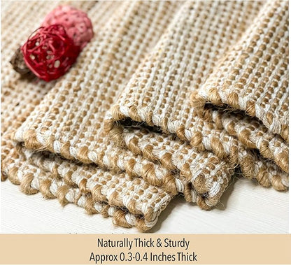 Chardin Home Natural Jute and Ivory Placemats, Set of 4 – Rustic Handmade Boho Table Mats, 13x19 Inch Dining Table Placemats for Kitchen, Everyday Meals, Holidays, Farmhouse or Modern Table Décor