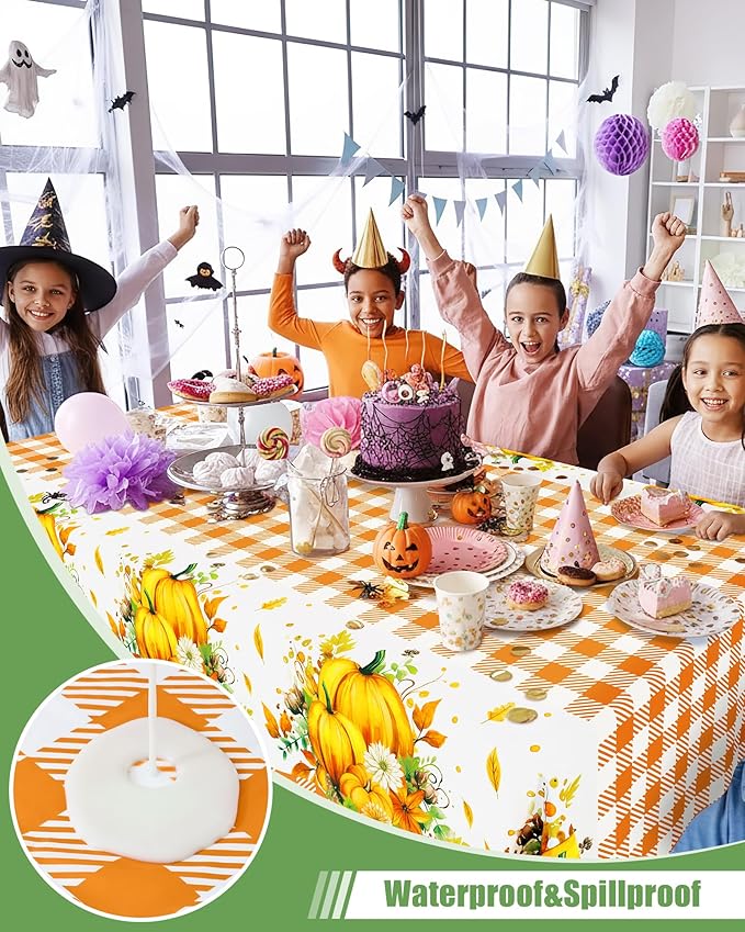 Smiry 12 Packs Buffalo Disposable Table Cloth, 54 x 108 Inch Waterproof Plastic Tablecloth, Rectangle Harvest Pumpkin Orange Checkered Table Covers for Picnic, Thanksgiving, Birthday, Party