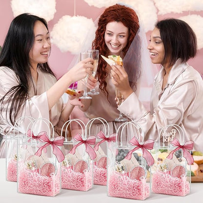 Jutieuo 24 PCS Clear Gift Bags with Handles, 6.7 x 9.1 x 2.8 Inches Reusable Plastic Goodie Bag Transparent Party Favor Bags Bulk for Weddings Birthdays Events, Classrooms & Celebrations