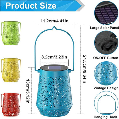 Solar Lanterns Outdoor Waterproof Hanging Solar Lantern, Retro 4 Colors LED Solar Powered Lantern Lights with Handle for Patio Garden Yard Pathway Lawn Porch Decor (4 Pack)