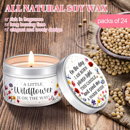 MTLEE 24 Pcs Wildflowers Baby Shower Party Favors Candles Lavender Scented Baby Shower Favors for Guests Rustic Tealights Candles Gender Reveal Return Gifts Girl Boy(1.2 Oz, Colorful)