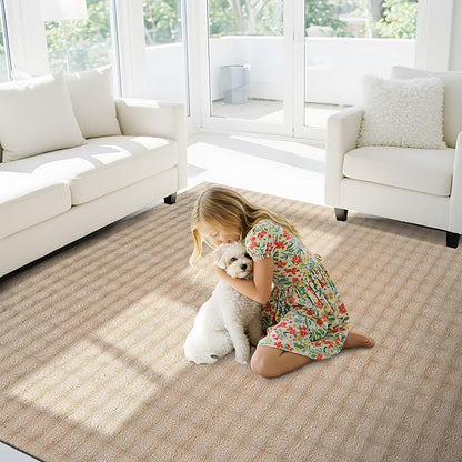 CAMILSON Modern Beige Non Slip Rug 3x5 Ultra Soft High Pile Area Rugs Non Skid Rubber Backing Durable & Easy to Clean Carpet for Living Room Bedroom Kids Room Indoor Use (3 x 5 Beige)