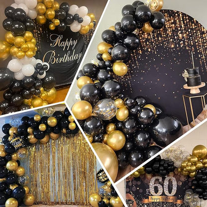 100pcs Black and Gold Balloons 12 Inch Metallic Gold and Black latex Party Balloons for Birthday Retirement Graduation New Year's Eve Party Decorations