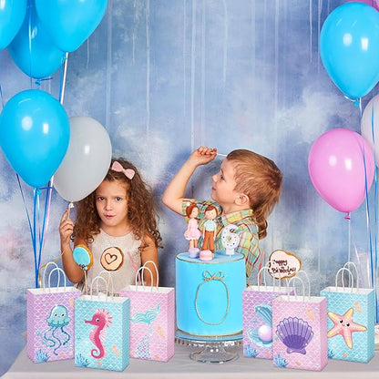 Outus 24 Pcs Mermaid Birthday Party Favor Bags Mermaid Gift Goodie Treat Candy Bags Under the Sea Gift Wrap for Kids Princess Baby Shower Party Supplies
