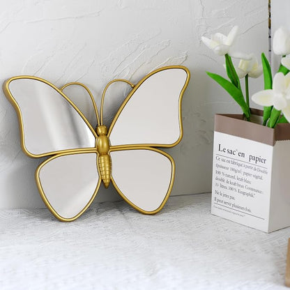 Decorative Butterfly Wall Mirror with Gold Plastic Frame (12.2 x 9.8 inch)