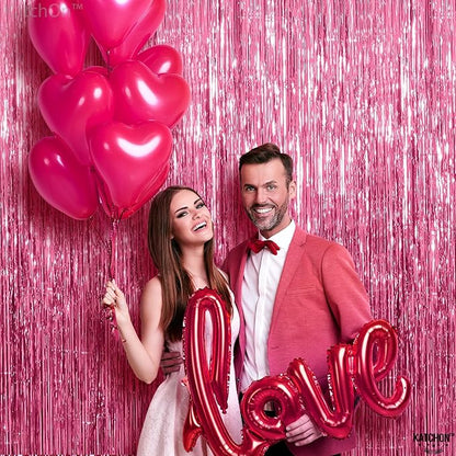 KatchOn, Pink Streamers for Party Decorations - XtraLarge 3.2x8 Feet 2Pcs Pink Backdrop Curtain Mothers Day Decorations Foil Fringe for Y2k Summer Flamingo Party Birthday Gender Reveal Decoration