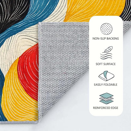 6x9 Colorful Area Rug Modern Abstract Black White Blue Beige Red Yellow Bedroom Rug Soft Low Pile Thin Large Carpet Living Room Non Slip Dining Room Stain Resistant Office Washable Machine