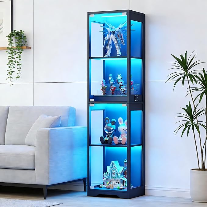 Display Cabinet with Glass Doors, Display Case with Lights and Human Body Sensor