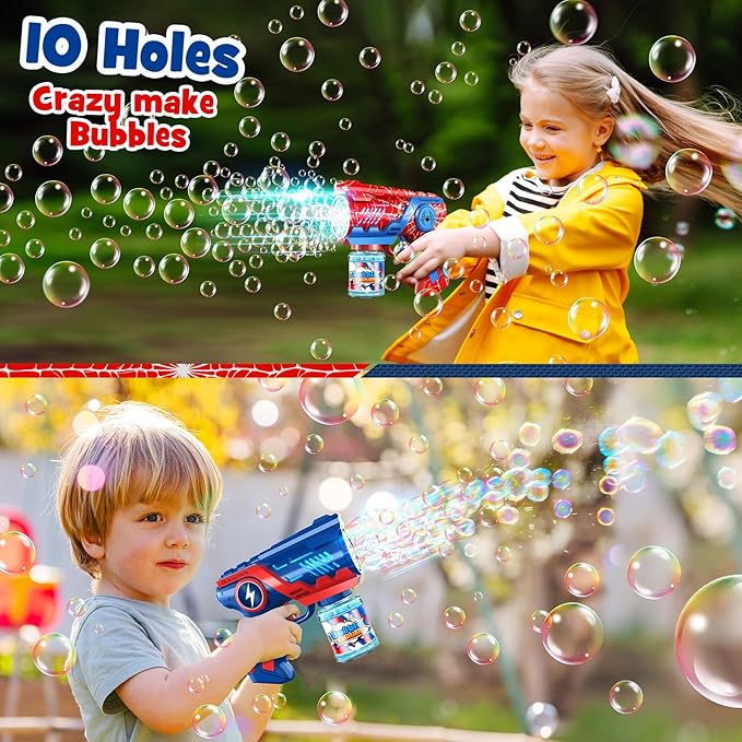 Bubble Gun Machine Toys for Kids: 2 Pack Bubble Blower with 2 Bottles Refill Solution - Bubble Blaster for 3 4 5 6 7 8 Year Old Boy Girl Kids, Summer Outdoor Toy for Easter Birthday Wedding Party Gift