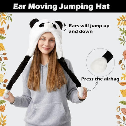 Surblue Animal Hat with Ears Moving Jumping Winter Plush Cap Halloween Christmas Party for Adult Teenager, One Size
