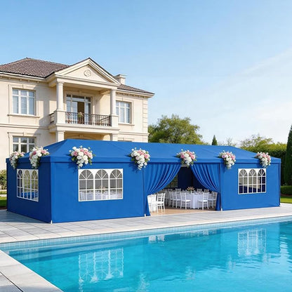 10' x 30' Outdoor Canopy Tents with 8 Detachable Sidewalls, Blue Patio Gazebo Tents, Shade Shelters for Birthday, Events, Party, Wedding, Gatherings and Patio