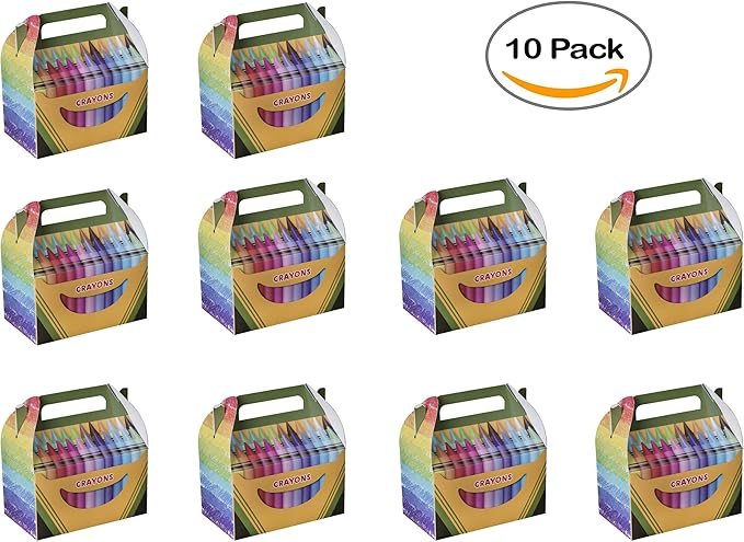 Hammont Paper Treat Boxes - (10 Pack) - Party Favors Treat Container Cookie Boxes Cute Designs Perfect for Parties and Celebrations 6.25" x 3.75" x 3.5" (Crayon)