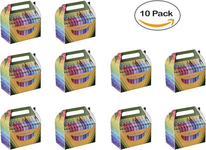 Hammont Paper Treat Boxes - (10 Pack) - Party Favors Treat Container Cookie Boxes Cute Designs Perfect for Parties and Celebrations 6.25" x 3.75" x 3.5" (Crayon)