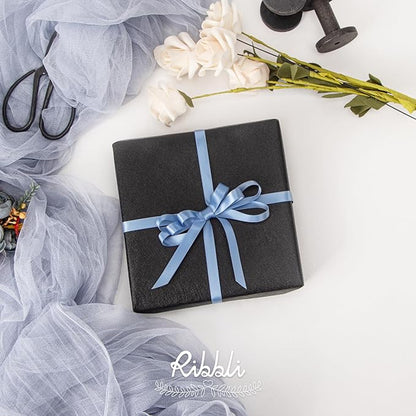 Ribbli Dusty Blue Satin Ribbon,Double Faced Satin 3/8 inch x Continuous 25 Yards,Use for Bows Bouquet,Gift Wrapping,Wedding Decoration,Floral Arrangement