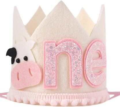 Cowgirl 1st Birthday Crown for Girls - Farm Party Decorations, Western Hat, Holy Cow I Am One Decor, Pink