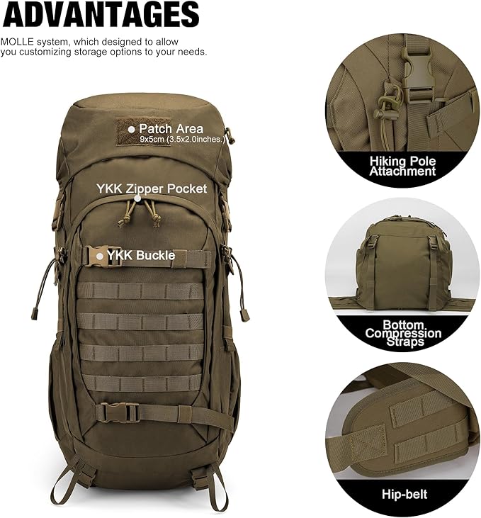 Mardingtop 50L Hiking Backpack,Backpacking Backpack with Rain Cover for Hiking,Backpacking,Rucking,Camping,Survival