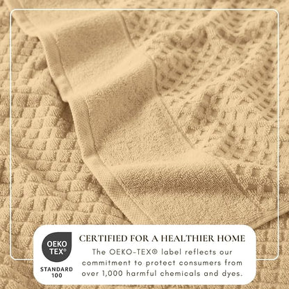Great Bay Home Bath Towels - 100% Cotton 6 Piece Bath Sheet Set - Diamond Waffle Weave - Absorbent, Durable, Quick-Dry Towels for Bathroom (Oatmeal)
