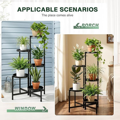 5 Tier Metal Plant Stand Indoor Outdoor, Corner Plant Stand Metal for Multiple Plants Holder, Tiered Flower Pot Holder, Multi Layer Plant Stand for Living Room Patio Garden Balcony Home Decor (5 Tier)