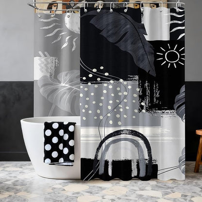 Extra Long Shower Curtain Extra Tall Black and Gray XL Black and Grey Abstract Shower Curtains for Large Bathroom Decor Sets, Waterproof Cloth Fabric with Hooks, 108x72 Inch