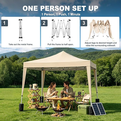 10x10 Pop Up Canopy Tents for Parties, Portable Outdoor Tent with Carry Bag & 4 Sandbags, for Wedding, Patio Events, Commercial, Birthday, Graduation (Beige, 10x10)