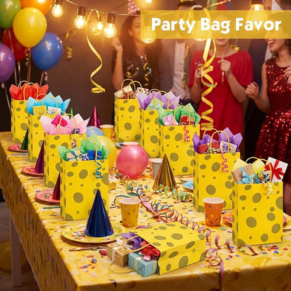 Humyoun 30 Pcs Yellow Sponge Party Favors Gift Bags Cartoon Goodie Candy Treat Bags with Handles Birthday Supplies Decorations, 8.3 x 5.9 x 3.2 Inch