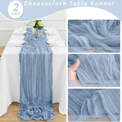 2Pack Dusty Blue Table Runner 10FT Cheese Cloth Table Runner 35x120Inch Long Boho Table Runners Rustic Gauze Table Runners for Party Wedding Bridal Shower Baby Shower Decorations